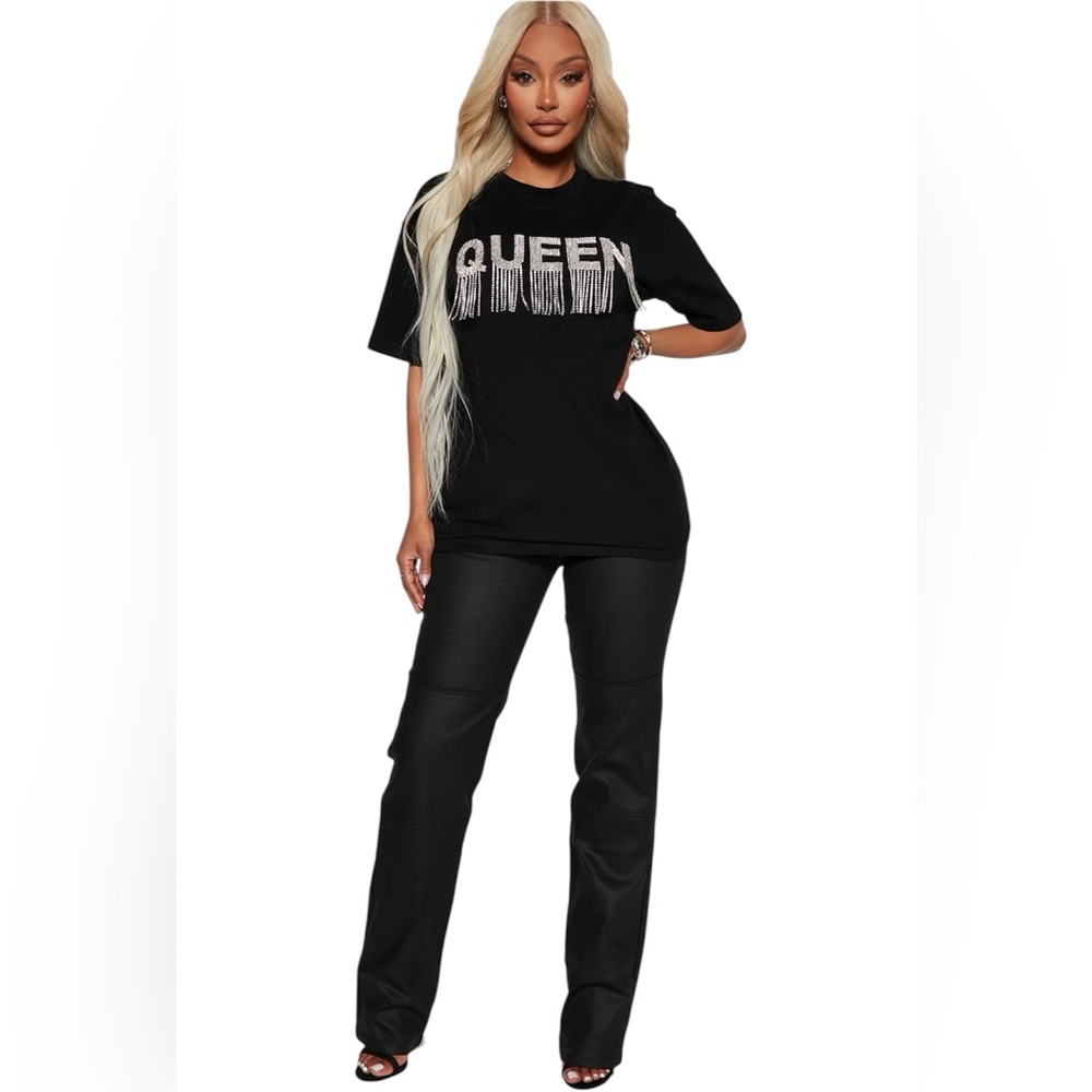 Fashion Nova Black Queen Rhinestone Tee View 2
